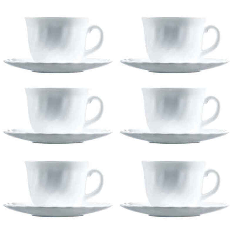 Sett med kopper og fat Luminarc Trianon (6 pcs) Hvit Glass 22 cl