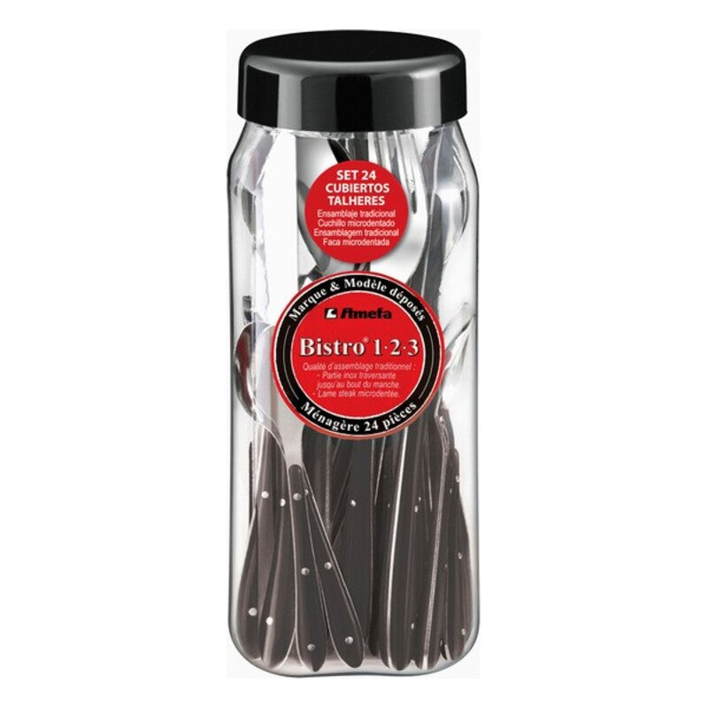 Bestikksett Amefa Bistro 1-2-3 (24 pcs) Svart Rustfritt stål