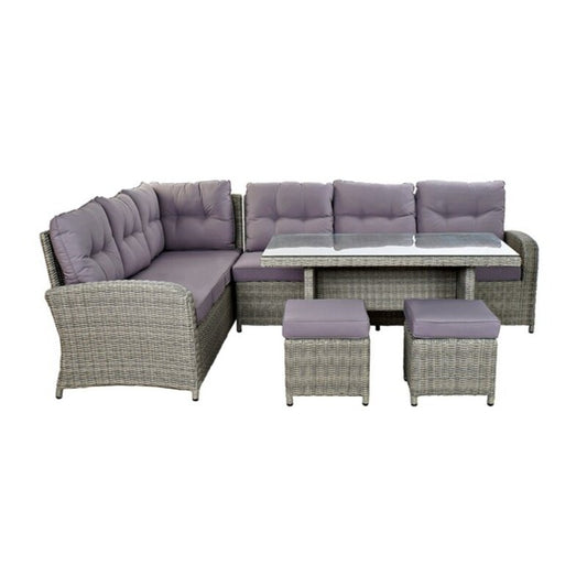 Sofa og bordsett DKD Home Decor MB-166669 Supergirl Krystall Polyester syntetisk rotting Stål (267 x 204 x 90 cm) (4 pcs)