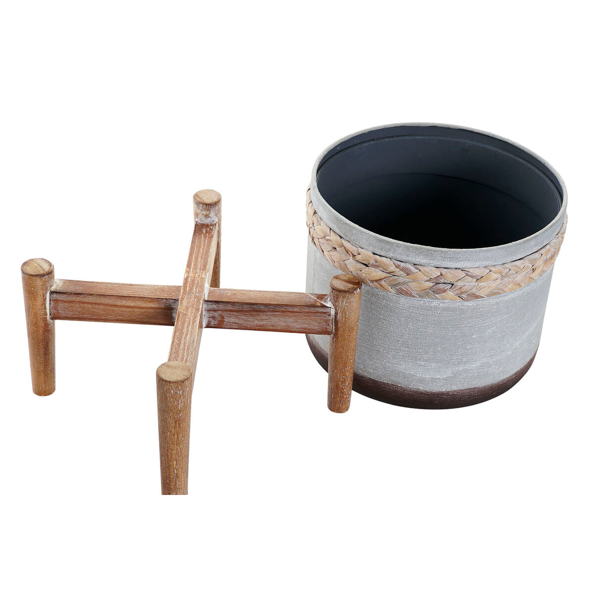 Grytesett  DKD Home Decor Grå Metall Tre Brun Hvit (24,5 x 24,5 x 27,5 cm)