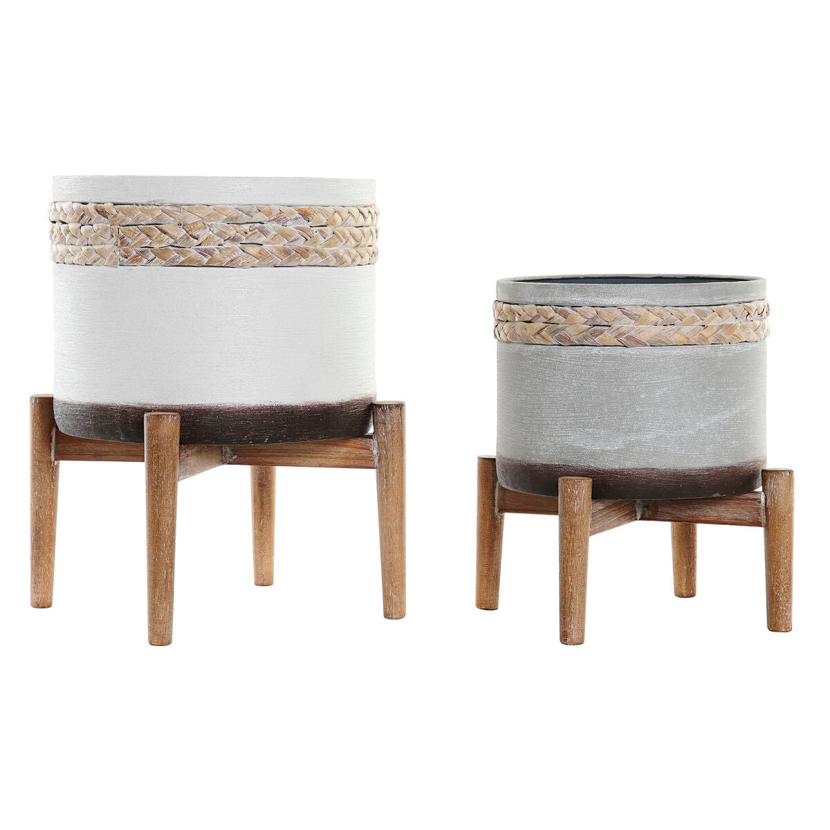 Grytesett  DKD Home Decor Grå Metall Tre Brun Hvit (24,5 x 24,5 x 27,5 cm)