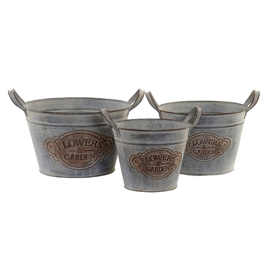 Grytesett  DKD Home Decor Grå Metall Brun Shabby Chic (32 x 31 x 30 cm)