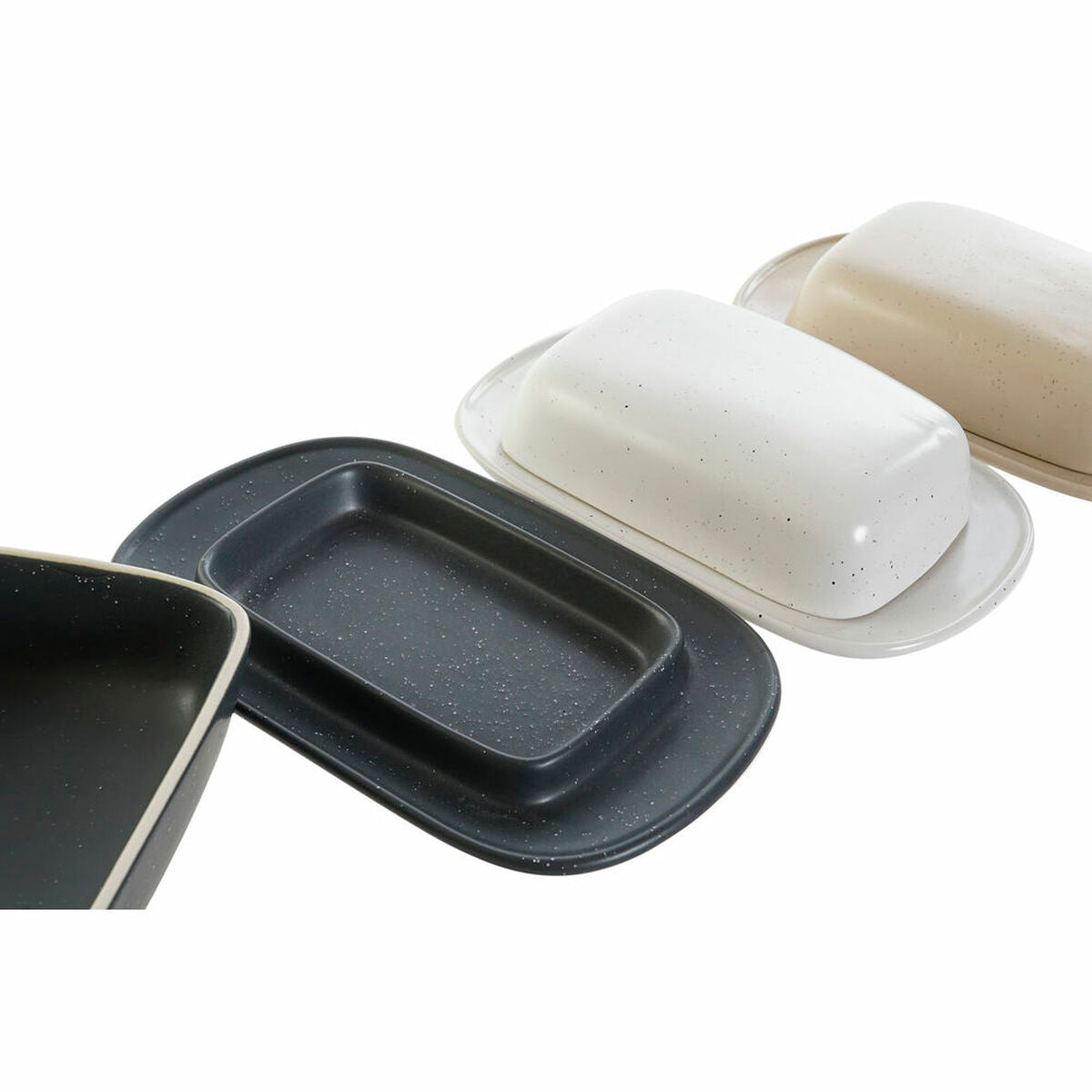 Smørskål DKD Home Decor Beige Hvit Mørke Grå Steintøy (19 x 13 x 5 cm) (3 pcs)