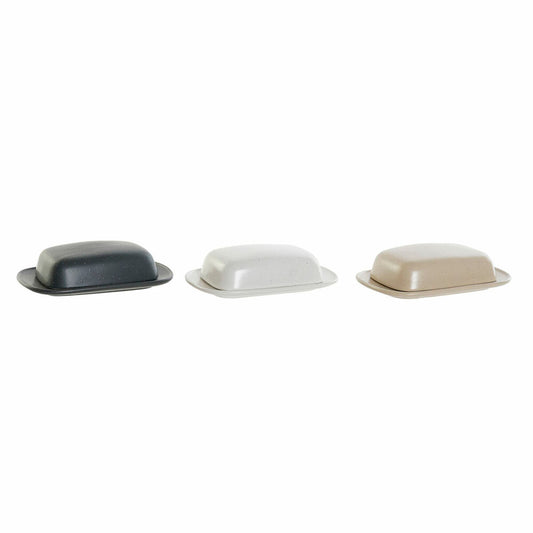Smørskål DKD Home Decor Beige Hvit Mørke Grå Steintøy (19 x 13 x 5 cm) (3 pcs)