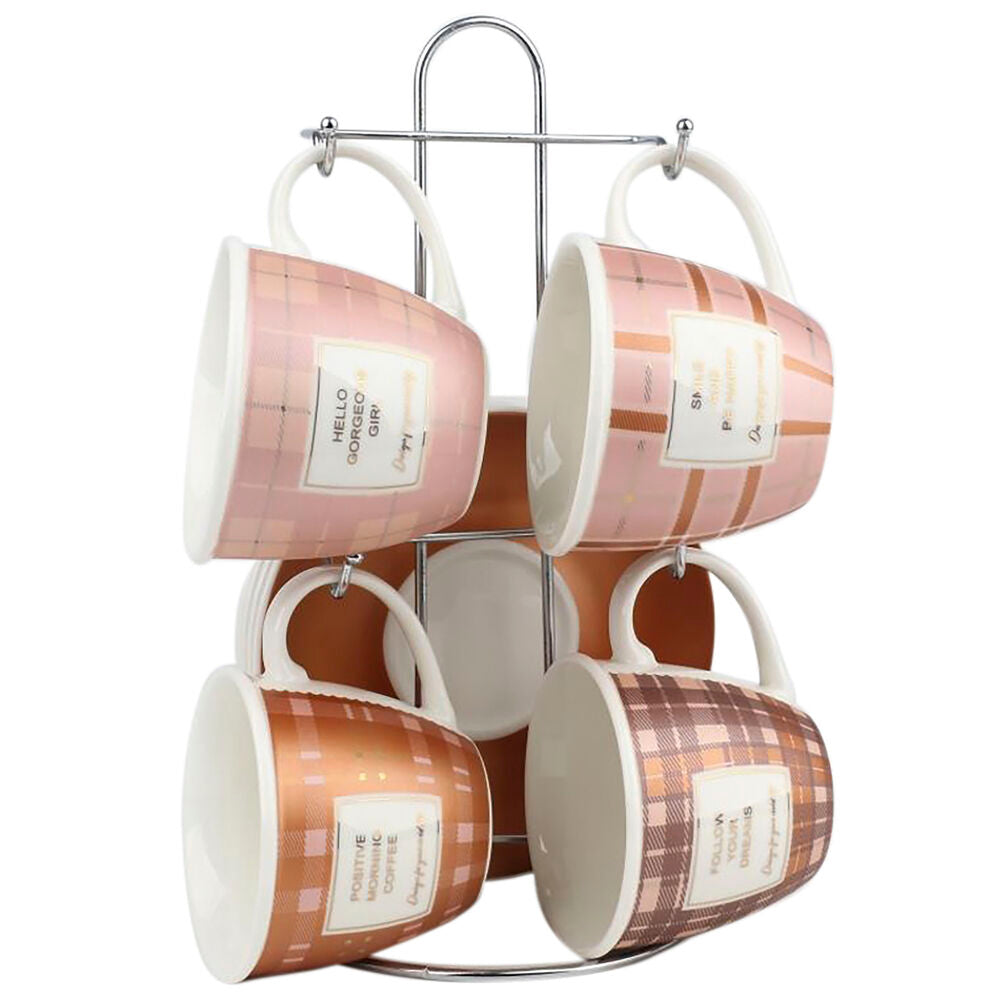 Delers Kaffekoppsett DKD Home Decor Rosa Brun Bone China Porselen (210 ml)