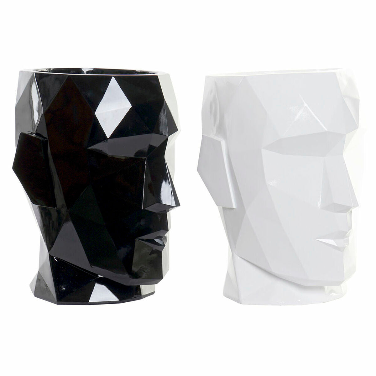 Planter DKD Home Decor 29 x 26 x 34,5 cm Ansikt Svart Hvit Harpiks (2 enheter)