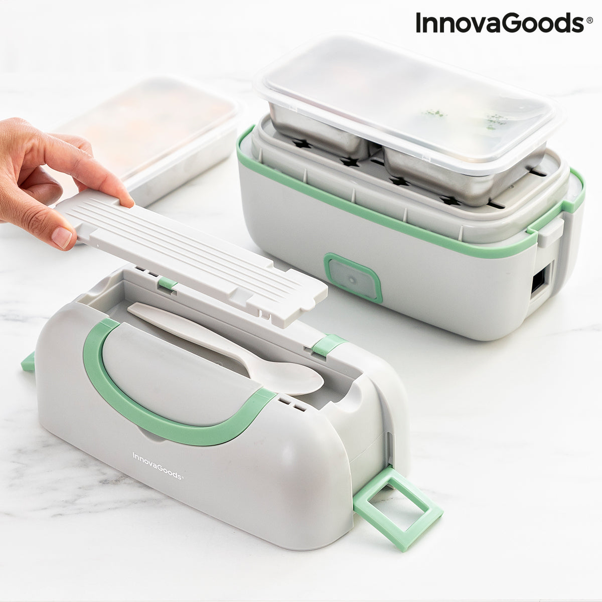 3-i-1 lunsjboks med elektrisk damper med oppskrifter Beneam InnovaGoods