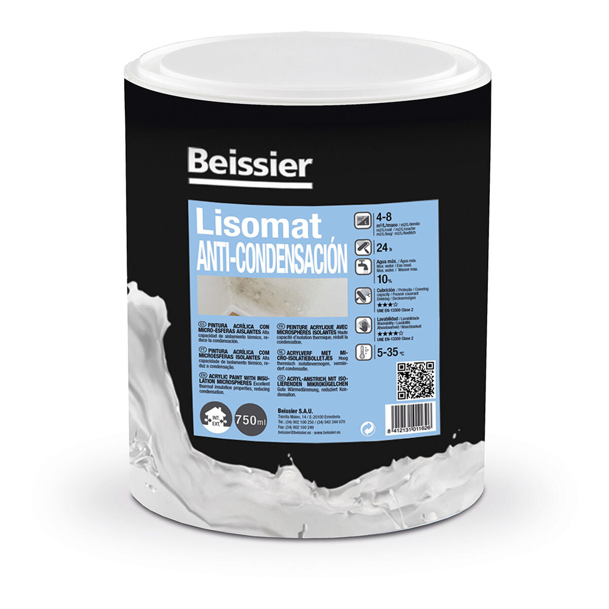 Akrylmalt Beissier 70281-008 Lisomat Antifukt Hvit 750 ml