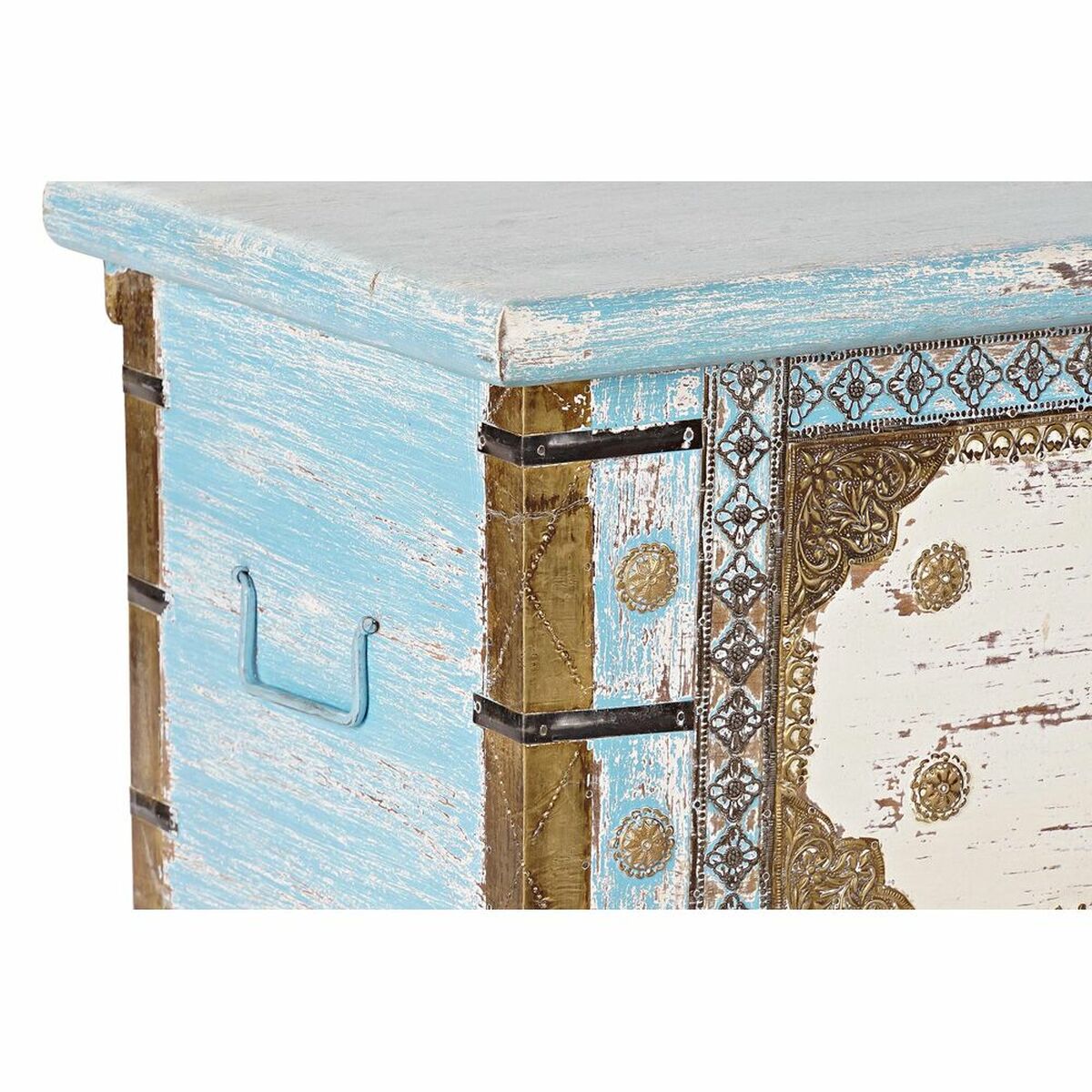 Kiste DKD Home Decor Blå Messing Treverk av mangotre 116 x 40 x 45 cm