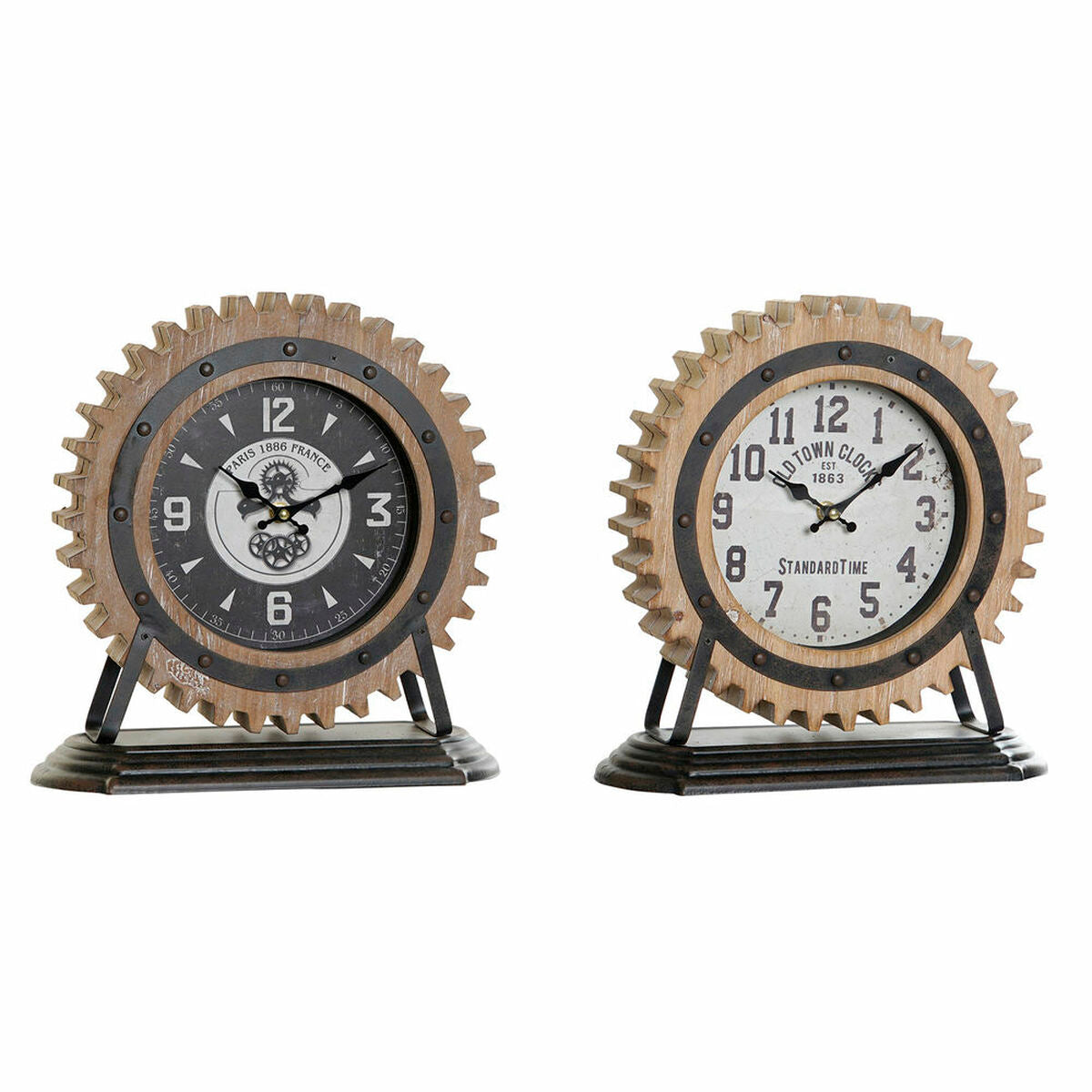 Pöytäkello DKD Home Decor 30,5 x 12 x 31 cm Svart Metall Hvit Vintage Tre MDF (2 enheter)