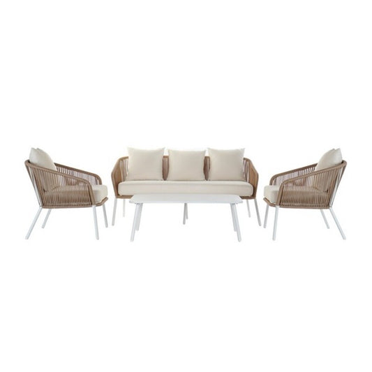 Sofa og bordsett DKD Home Decor MB-179038 Beige Hagen Polyester Tau Aluminium (151,5 x 72 x 70 cm) (4 pcs)