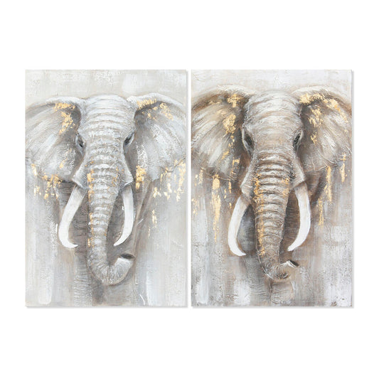 Maleri DKD Home Decor Elefant 60 x 3 x 90 cm Kolonial (2 enheter)