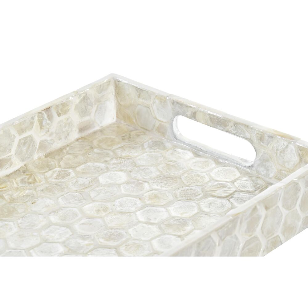 Snacksbrett DKD Home Decor Mosaikk Hvit Perlemor Boho (30 x 20 x 4 cm)