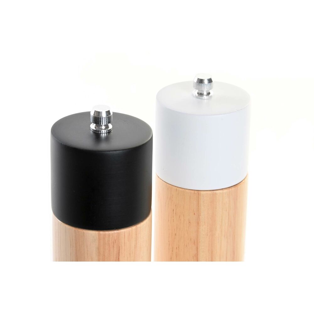 Salt og peppersett DKD Home Decor Svart Gummitre Hvit (5 x 5 x 16 cm) (2 enheter)