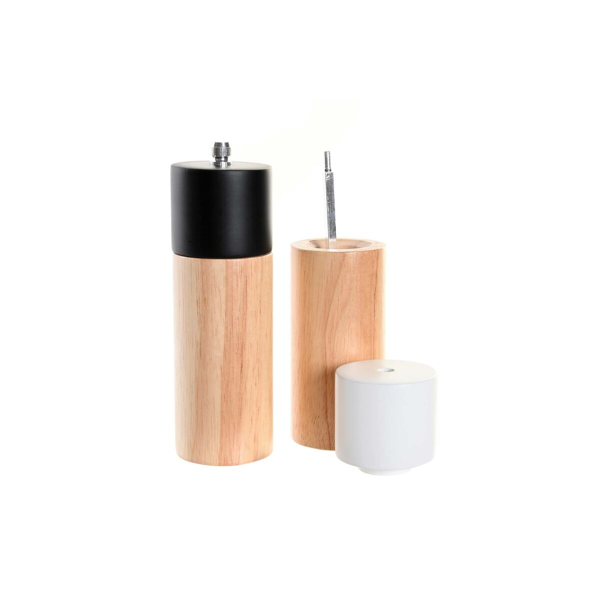 Salt og peppersett DKD Home Decor Svart Gummitre Hvit (5 x 5 x 16 cm) (2 enheter)