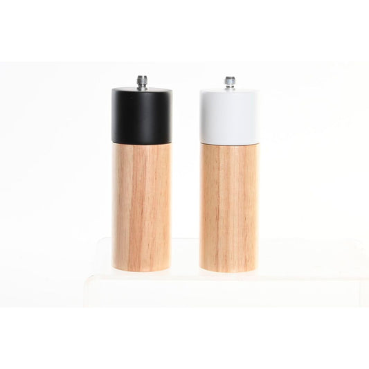 Salt og peppersett DKD Home Decor Svart Gummitre Hvit (5 x 5 x 16 cm) (2 enheter)