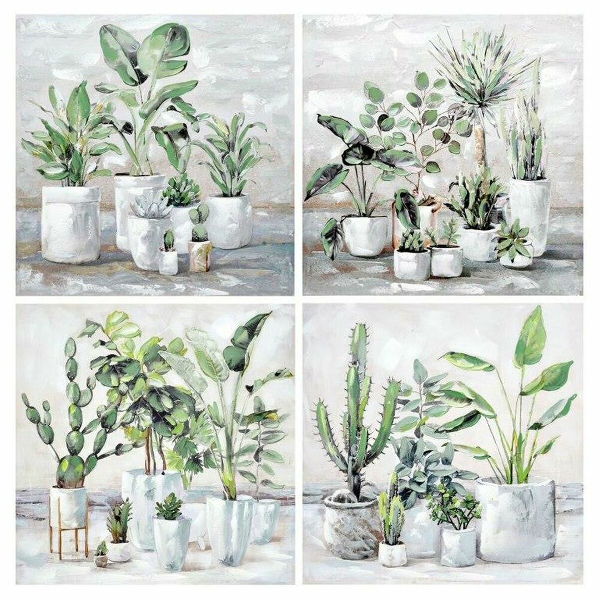 Maleri DKD Home Decor 80 x 3 x 80 cm Dekorative Pongponger Skandinavisk (4 Deler)