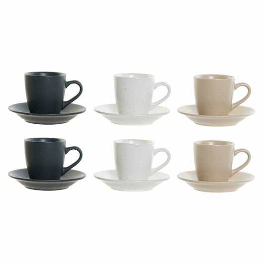 Delers Kaffekoppsett DKD Home Decor Gummitre Steintøy (6 pcs) (90 ml)