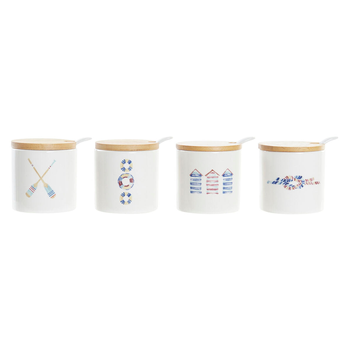 Sukkerbolle DKD Home Decor Hvit Matros Bambus Dolomite (175 ml) (7,5 x 7,5 x 7,5 cm) (4 enheter)