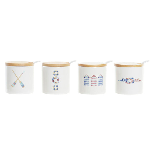 Sukkerbolle DKD Home Decor Hvit Matros Bambus Dolomite (175 ml) (7,5 x 7,5 x 7,5 cm) (4 enheter)