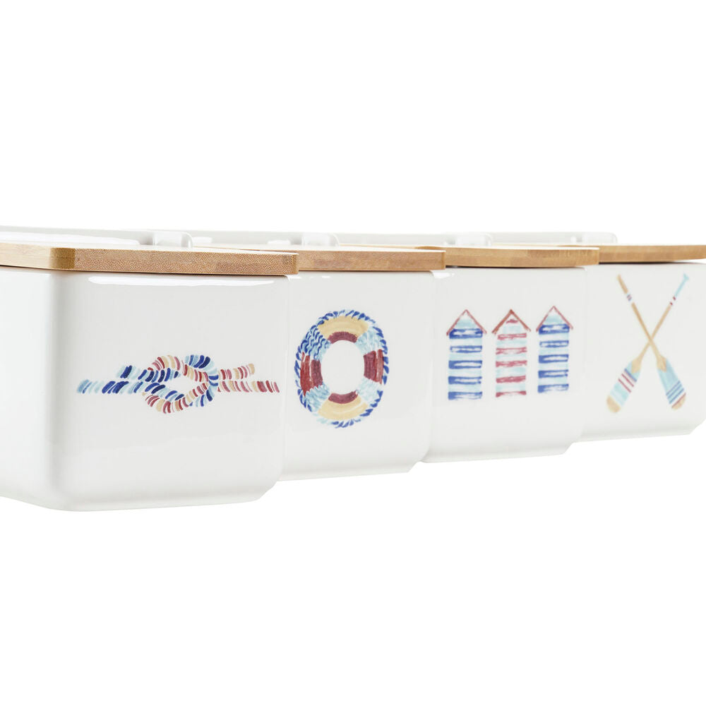 Saltbøsse med Lokk DKD Home Decor Marineblå Bambus Dolomite (750 ml) (4 enheter)