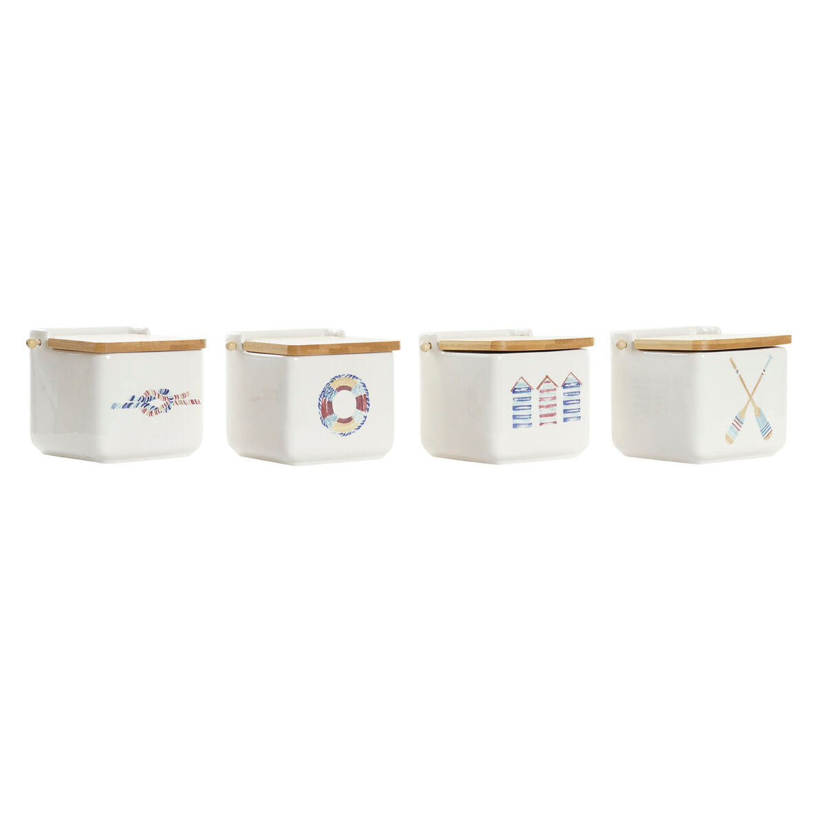 Saltbøsse med Lokk DKD Home Decor Marineblå Bambus Dolomite (750 ml) (4 enheter)