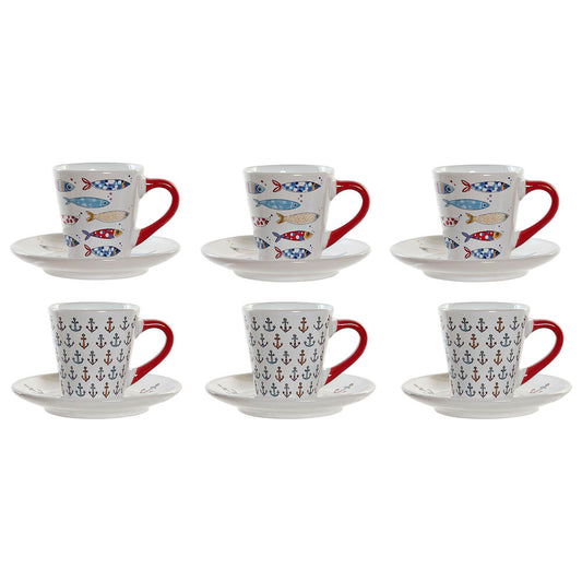 Delers Kaffekoppsett DKD Home Decor Flerfarget Steintøy (130 ml)