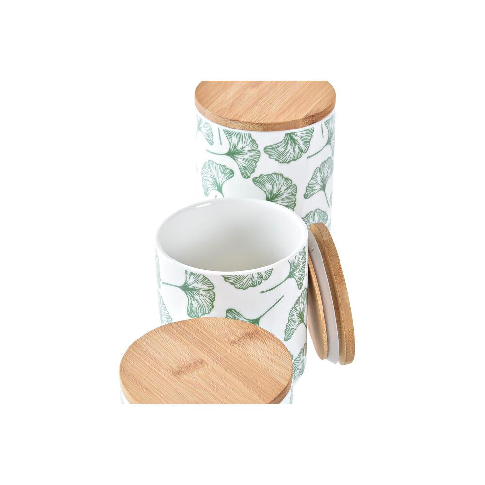 Sett med 3 båter DKD Home Decor Naturell Hvit Grønn Bambus Steintøy Tropisk (3 Deler)