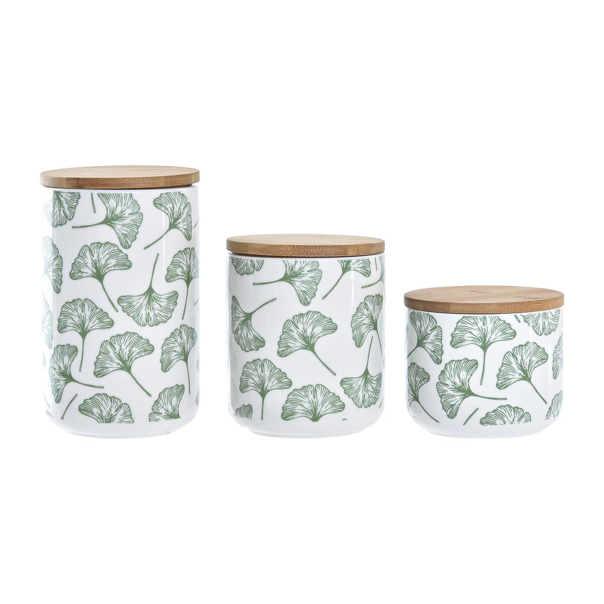 Sett med 3 båter DKD Home Decor Naturell Hvit Grønn Bambus Steintøy Tropisk (3 Deler)