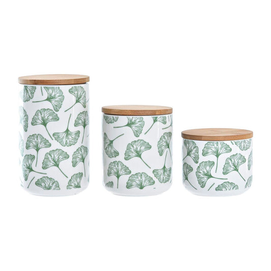 Sett med 3 båter DKD Home Decor Naturell Hvit Grønn Bambus Steintøy Tropisk (3 Deler)