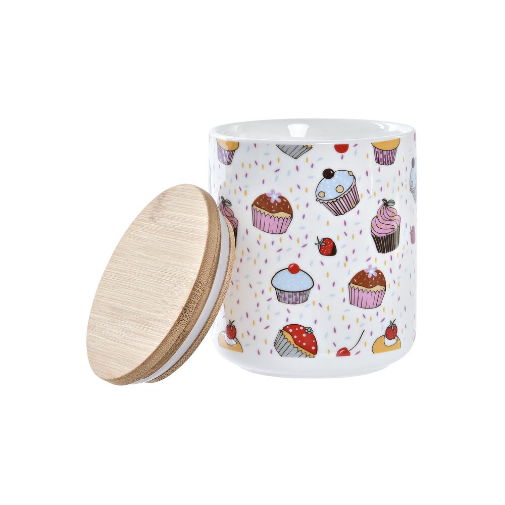Sett med 3 båter DKD Home Decor Naturell Hvit Flerfarget Bambus Steintøy Cupcake (3 Deler)