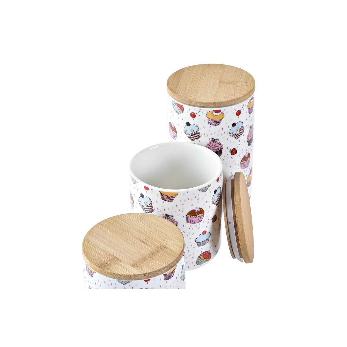 Sett med 3 båter DKD Home Decor Naturell Hvit Flerfarget Bambus Steintøy Cupcake (3 Deler)