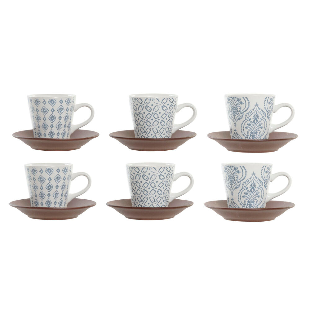 Delers Kaffekoppsett DKD Home Decor Blå Brun Steintøy (90 ml)