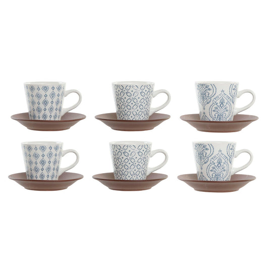 Delers Kaffekoppsett DKD Home Decor Blå Brun Steintøy (90 ml)
