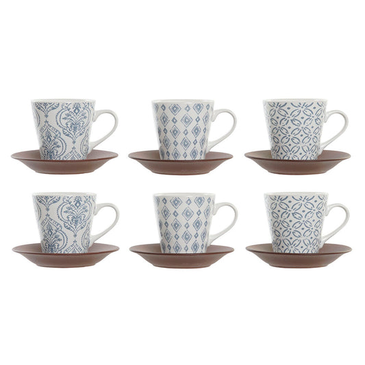 Delers Kaffekoppsett DKD Home Decor Blå Brun Steintøy (150 ml)