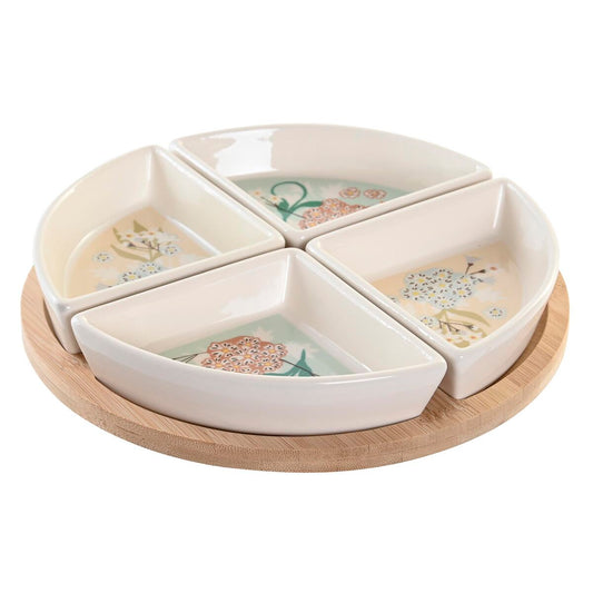 Snacksbrett DKD Home Decor 5 Deler Beige Hvit Bambus Steintøy (21,5 x 21,5 x 1 cm)